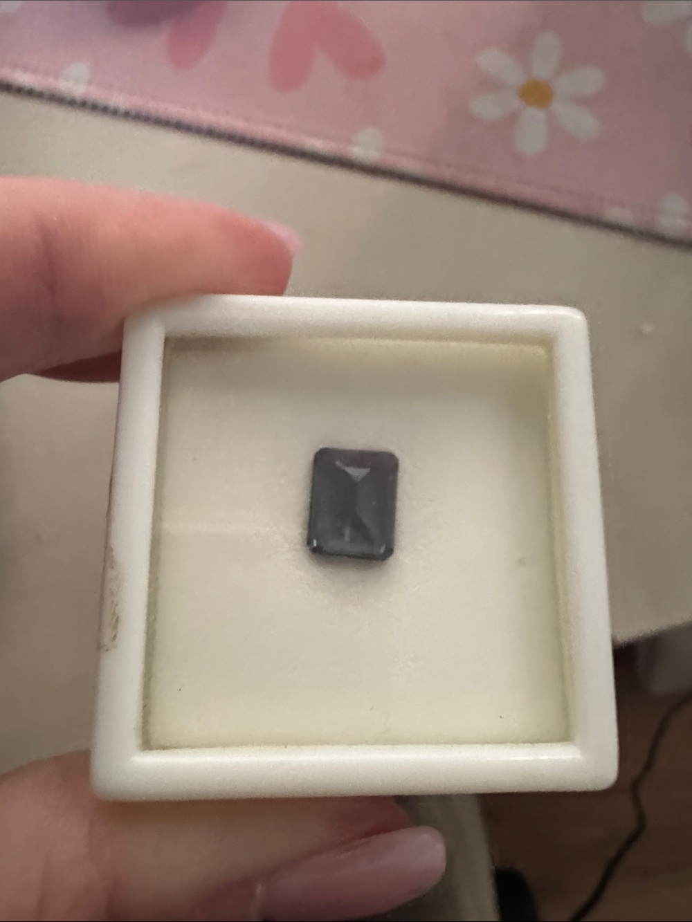 Rectangular Teal/green Faceted Stone in Display Box- Russian lab Alex
